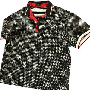 Rivelli Mens Polo Shirt Black White Polka Dot Geometric Short Sleeve Large L